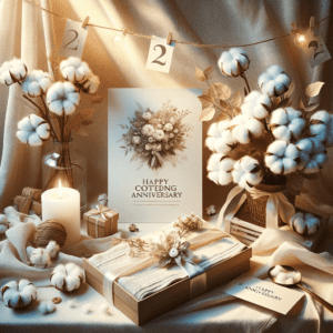 A creative and romantic depiction of cotton in relation to the 2nd wedding anniversary. The image shows a beautifully arranged setting with cotton.