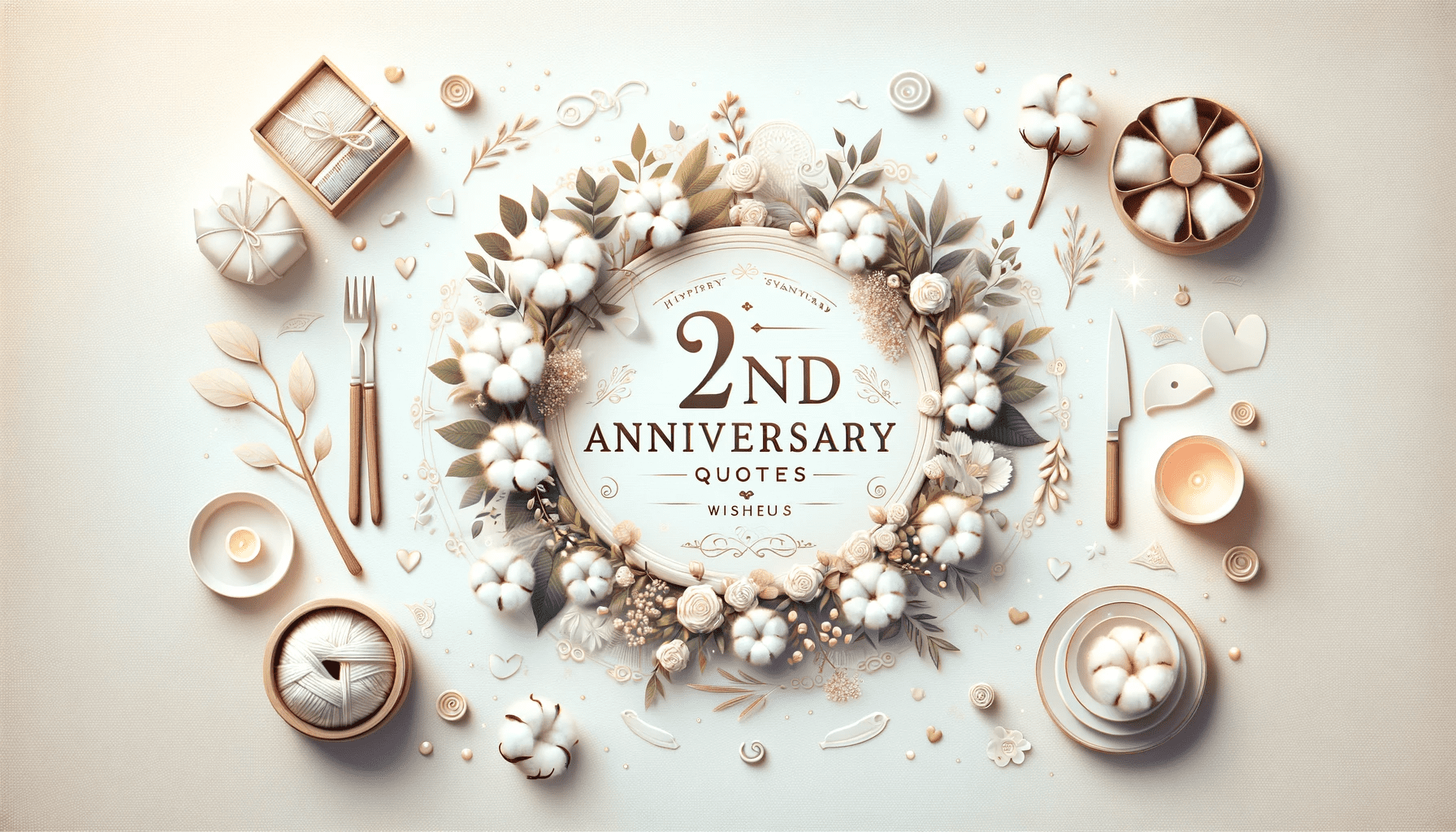 A visually appealing image for a social media post about 2nd wedding anniversary quotes, wishes, and captions. The image should feature elements symbol.